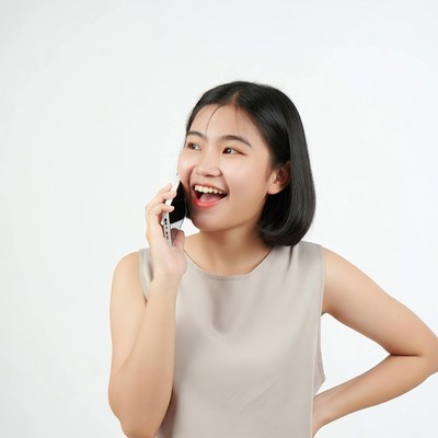 Smiling girl talking on phone