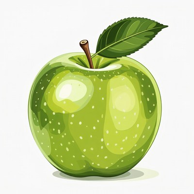 Green apple with leaf on white background