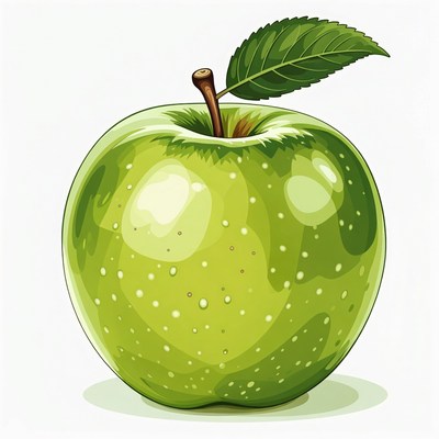 Fresh green apple with leaf