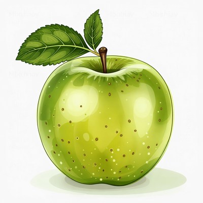 Fresh green apple with leaf