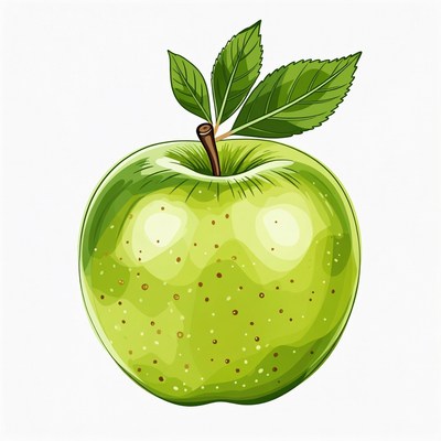 Fresh green apple with leaves