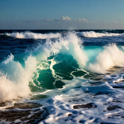 Waves crashing on the beach at sunset