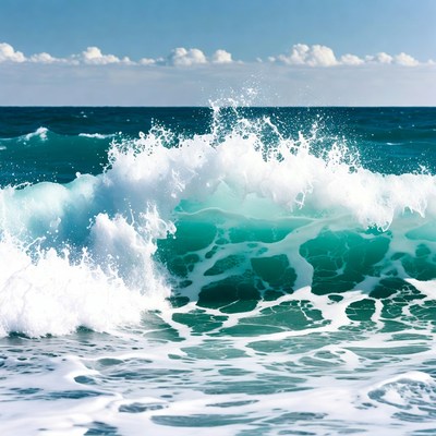 Waves crashing on the shore at midday