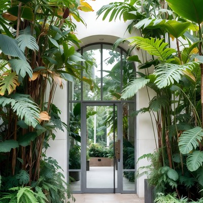 Garden entrance with large plants