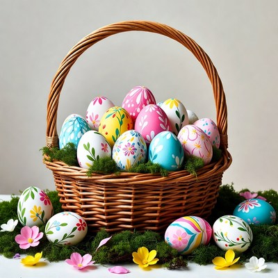 Colorful eggs in a basket
