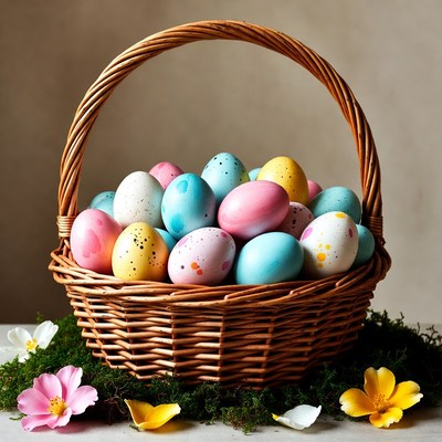 Colorful eggs in a basket