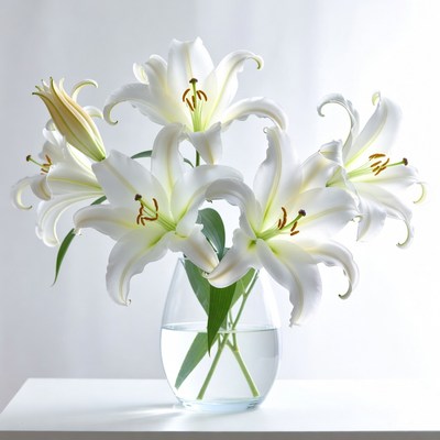 White lilies in a glass vase