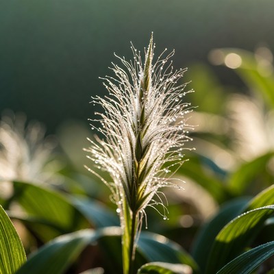 Dew on grass in morning sunlight