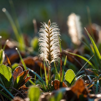 Sunrise on wild grass and plants