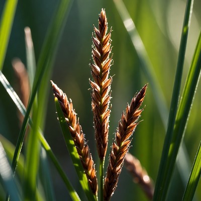 Brown grass spikes in sunlight
