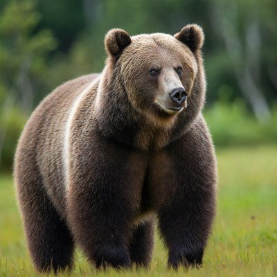 Grizzly bear in green forest