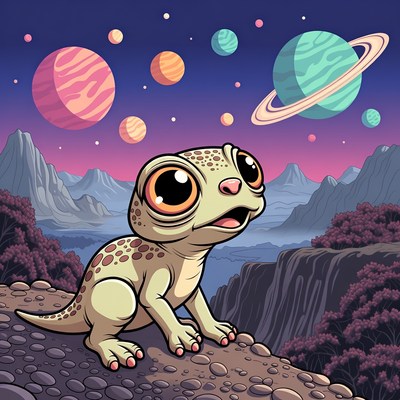 Colorful alien landscape with creature