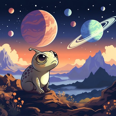 Creature with planets in background