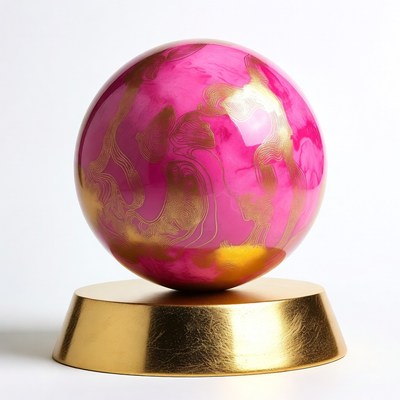 Decorative pink and gold sphere on stand
