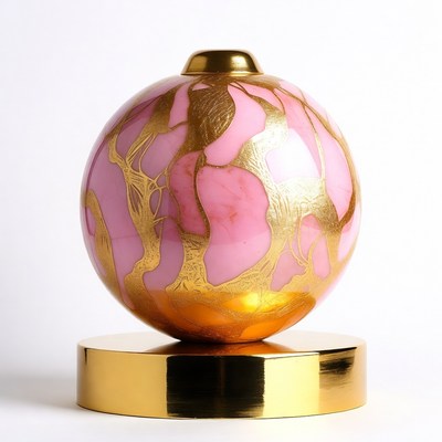 Decorative sphere with pink and gold design