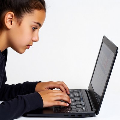Girl uses laptop for study