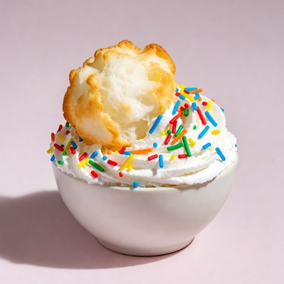 Dessert with whipped cream and sprinkles