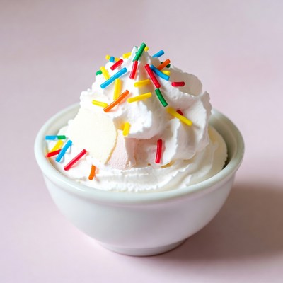 Delicious whipped cream with colorful sprinkles