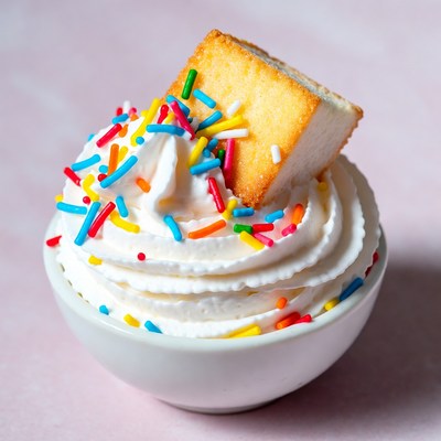 Delicious dessert with cream and sprinkles