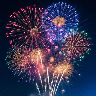 Colorful fireworks display over city