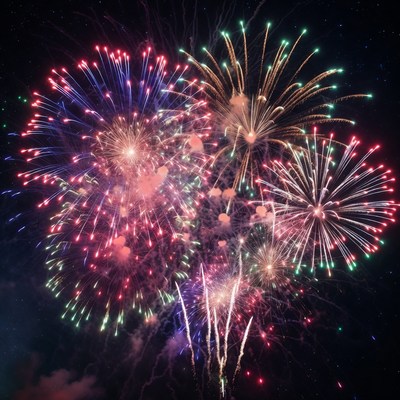 Colorful fireworks light up night sky
