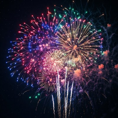 Colorful fireworks display at night