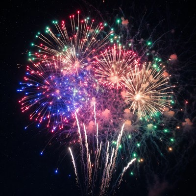 Colorful fireworks display at night