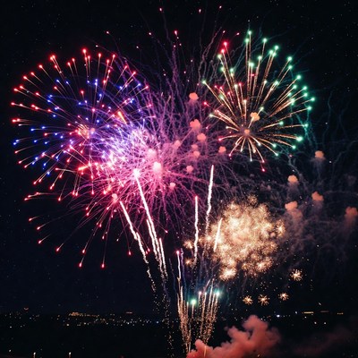 Colorful fireworks explode at night