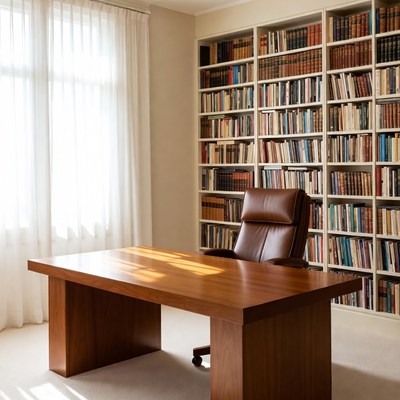 Study room with a desk and bookshelves