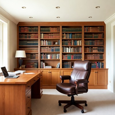 Cozy office with bookshelves and desk