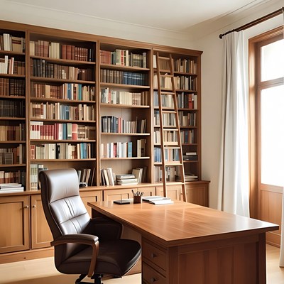 Home office with bookshelves and desk