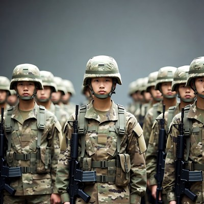 Soldiers in formation at training site