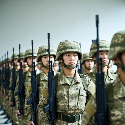 Women in military formation during training