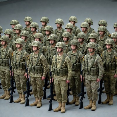 Soldiers in formation at training site