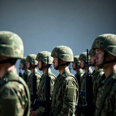 Soldiers lined up for inspection