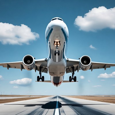 Airplane takes off from runway