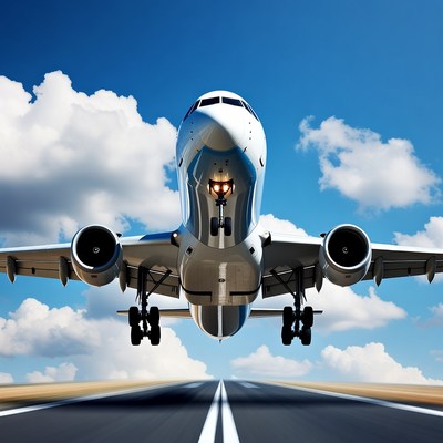 Airplane landing on runway