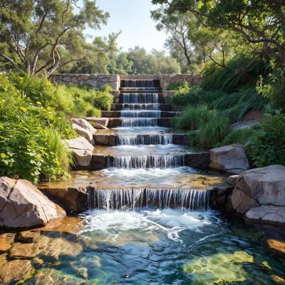 Waterfall in a sunny park scene