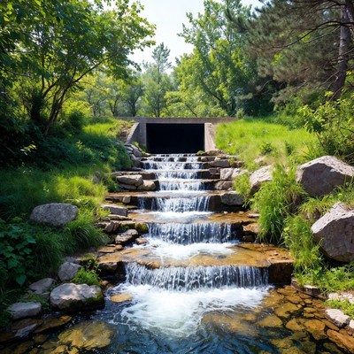 Water flows down rocky stream