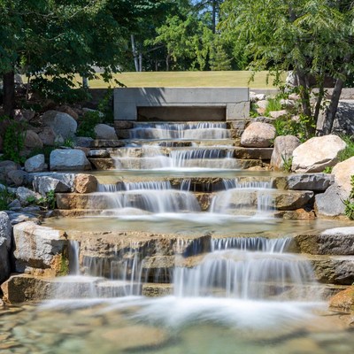 Water flow over rocks in park
