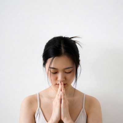 Woman with hands in prayer position