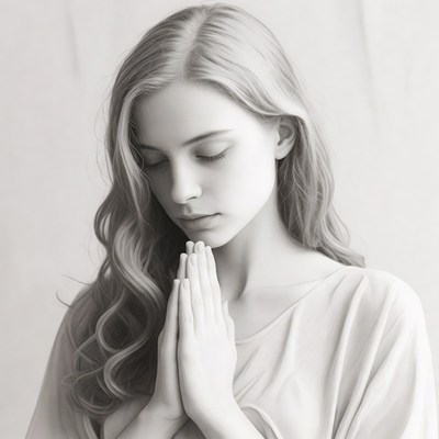 Young woman with hands in prayer