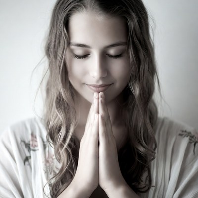 Woman with hands together in prayer