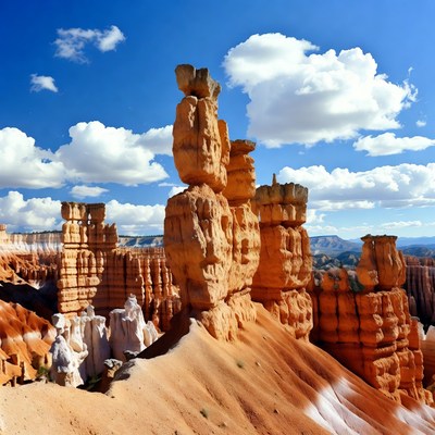 Rocky formations in bright blue sky