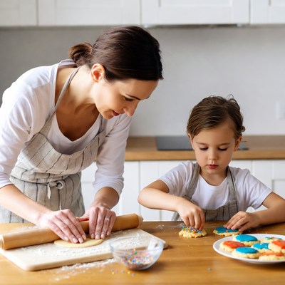 Baking cookies with child at home