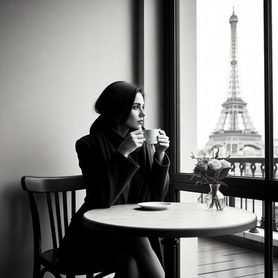 Woman sipping coffee by window