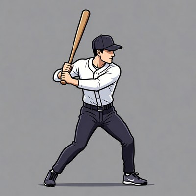 Baseball player gets ready to swing