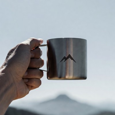 Holding a mug with mountain view