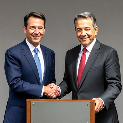 Business leaders shake hands in agreement