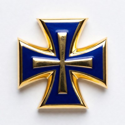 Cross badge with blue and gold design